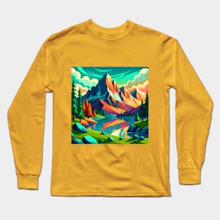 Painting Of A Mountain Lake With A Mountain Long Sleeve T-Shirt